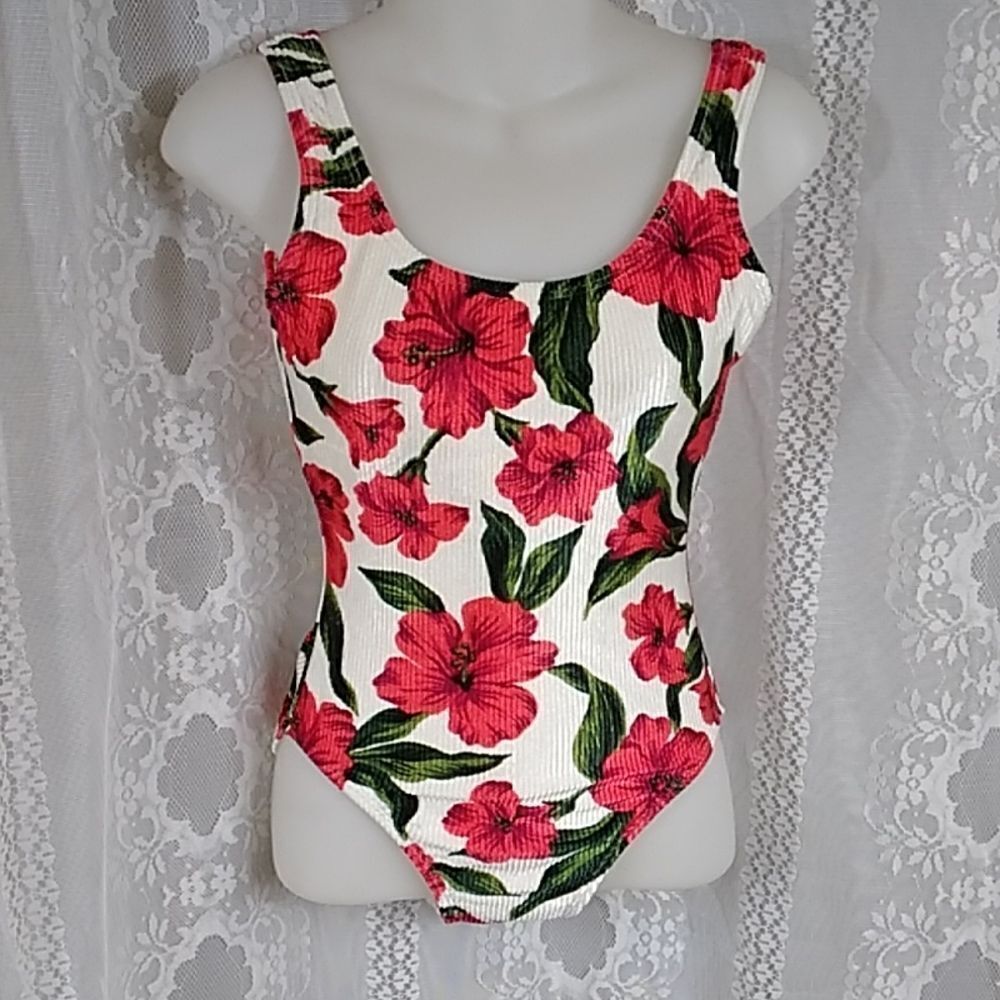 Vintage Floral Women Swim Size S M Approximately